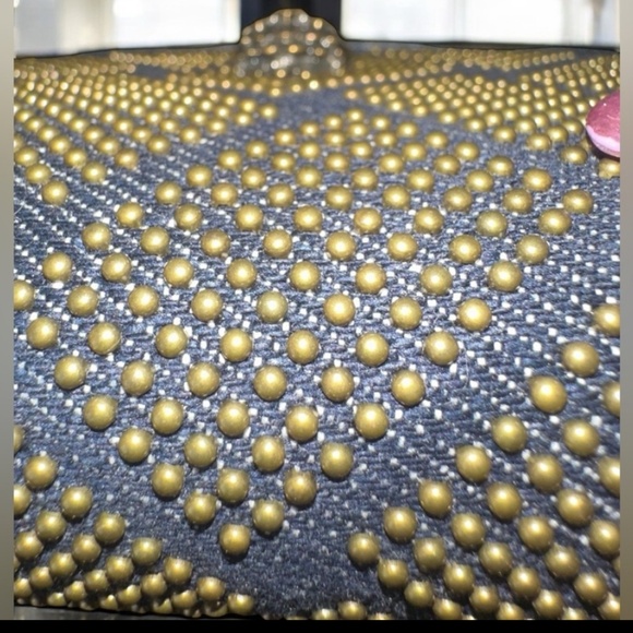 New Kurt Geiger London Shoreditch Denim/Leather Shoulder Bag With Mirror Studded - Picture 11 of 16